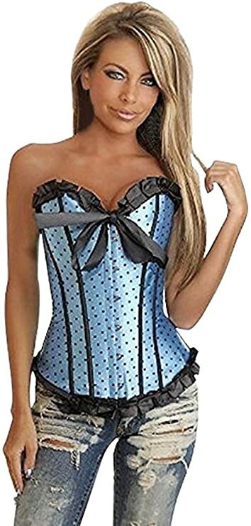 Black & Blue Sexy Boned Corset & G String Lace Up Bustier Lingerie Size 12-14