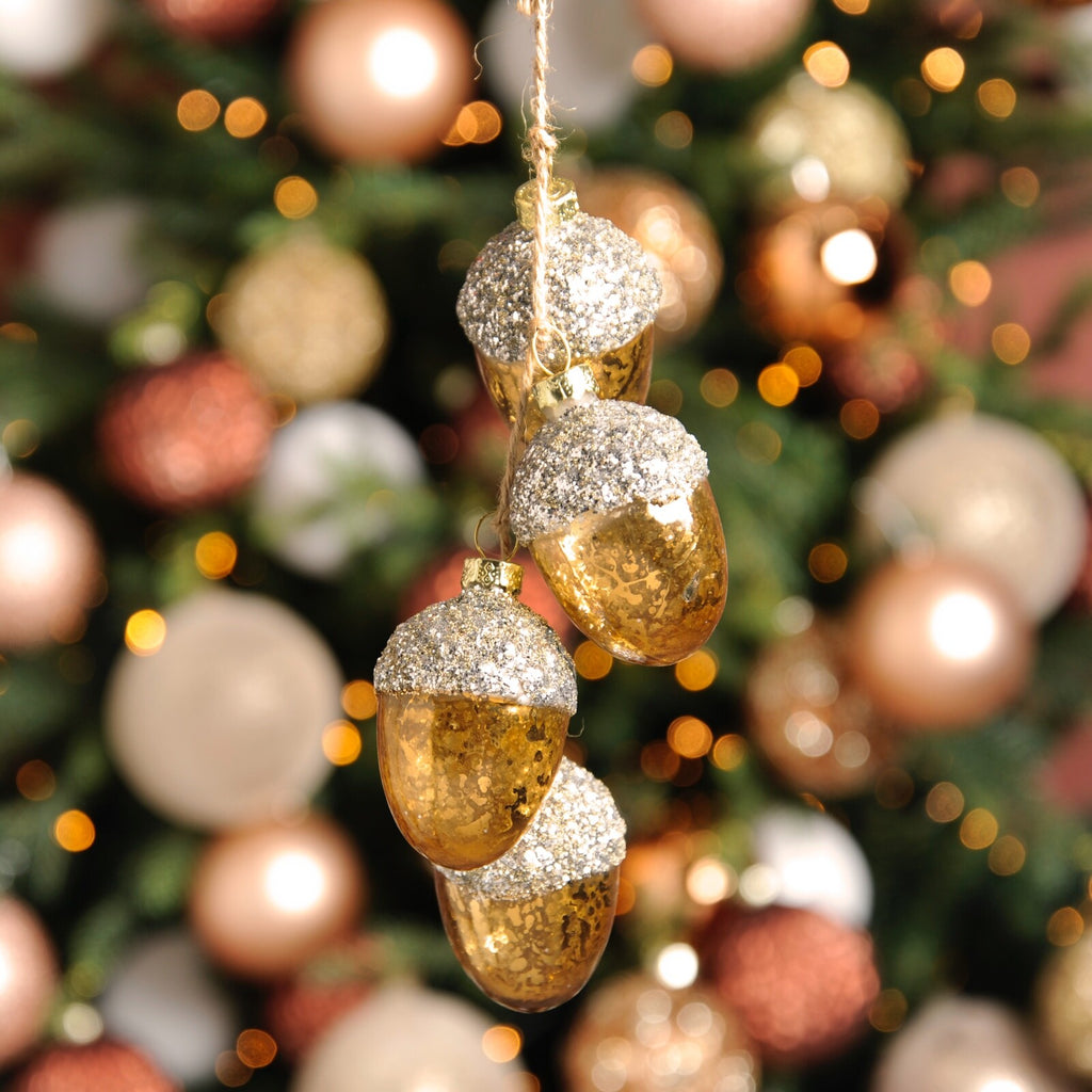 Hanging Copper Glass Acorn Christmas Decoration Autumnal Displays Each 6cm Tall