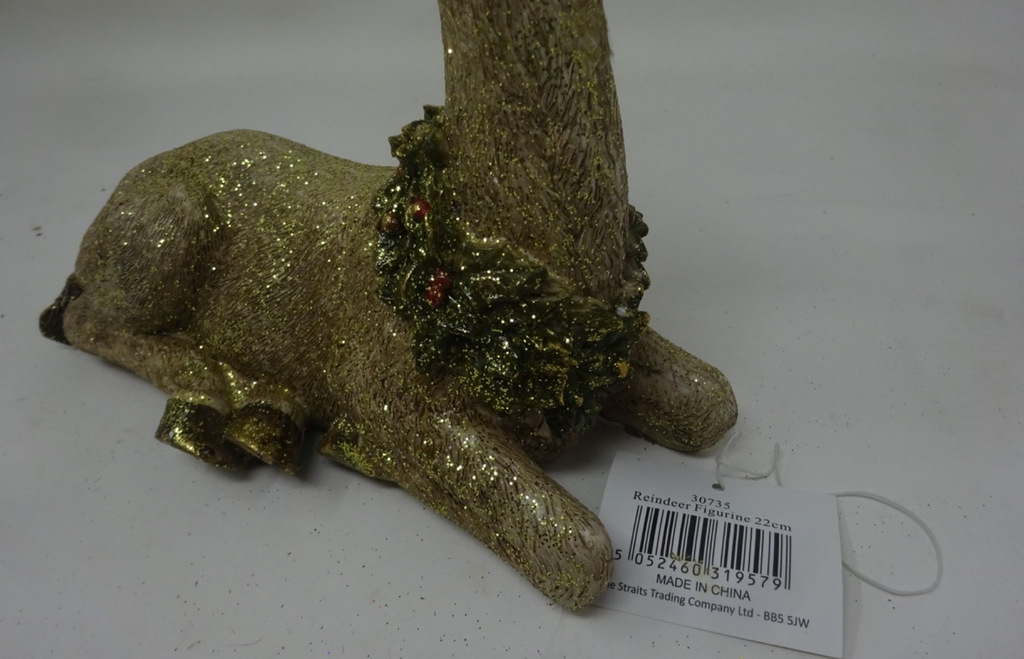 Large Gold Glitter Coloured Sparkling Stag Figurine Ornament 21cm Long & Tall