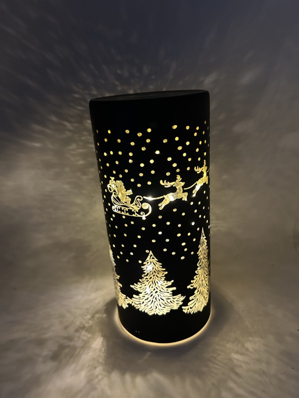 Black LED Light Up Christmas Santa Sleigh Winter Forest Decoration on a Timer