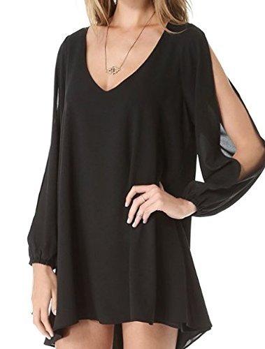 Ladies Stylish Black Chiffon Layered Loose Dress Open Sleeves Free Size 10-14