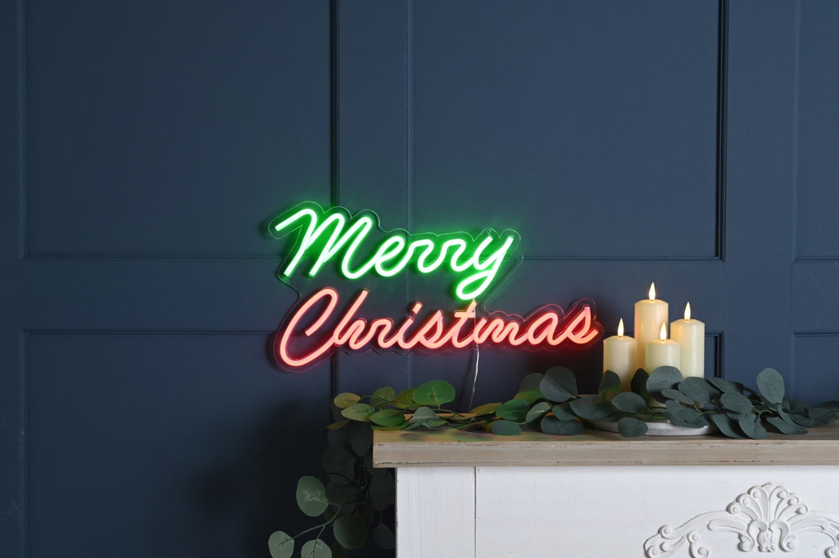 50cm Neon Flex Merry Christmas Sign LED Light Up Decoration Mains Power 5m  Lead