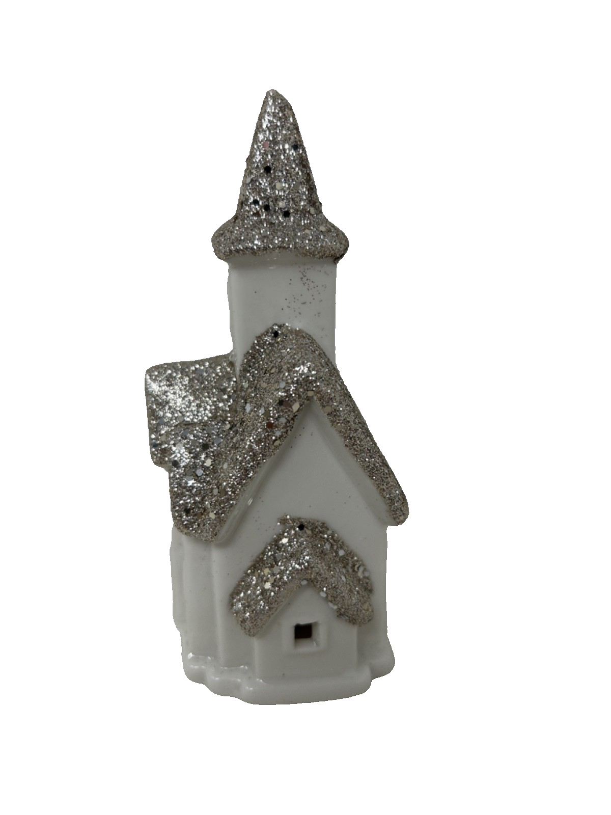 LED Light Up Christmas Festive White Porcelain Glitter House Decoration 12cm