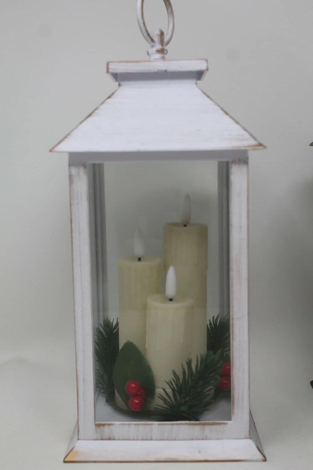 Choice of 3 Colours Rustic Lantern with 3 LED Flicker Flame Candles 27cm Tall