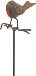 Core-Ten Rusty Metal Robin on a Twig on Long Stake Garden Ornament 1 metre High