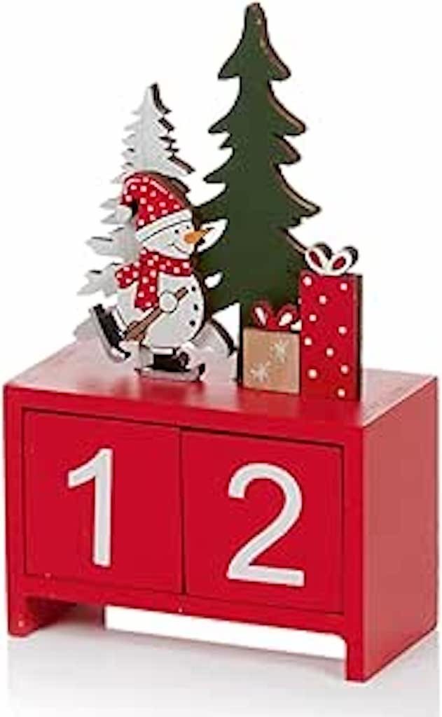 Choice 2 Designs Red or Green 15cm Tall Wooden Advent Calendar Countdown