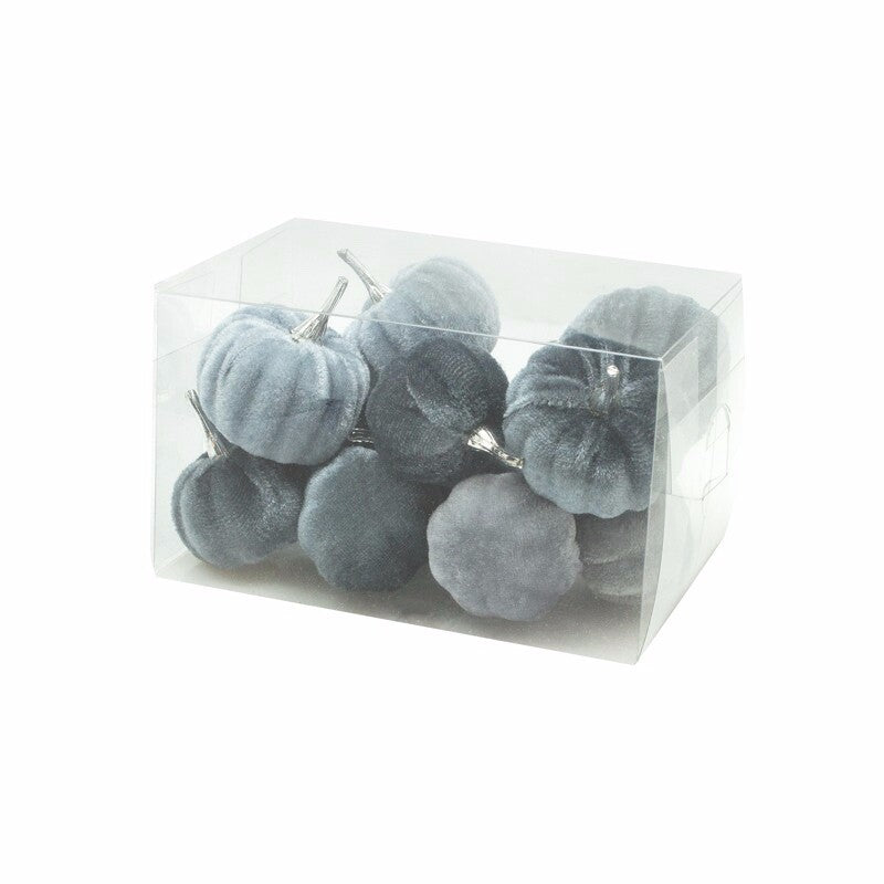Set of 12 Grey Velvet Pumpkins Halloween Decorations in Presentation Pack