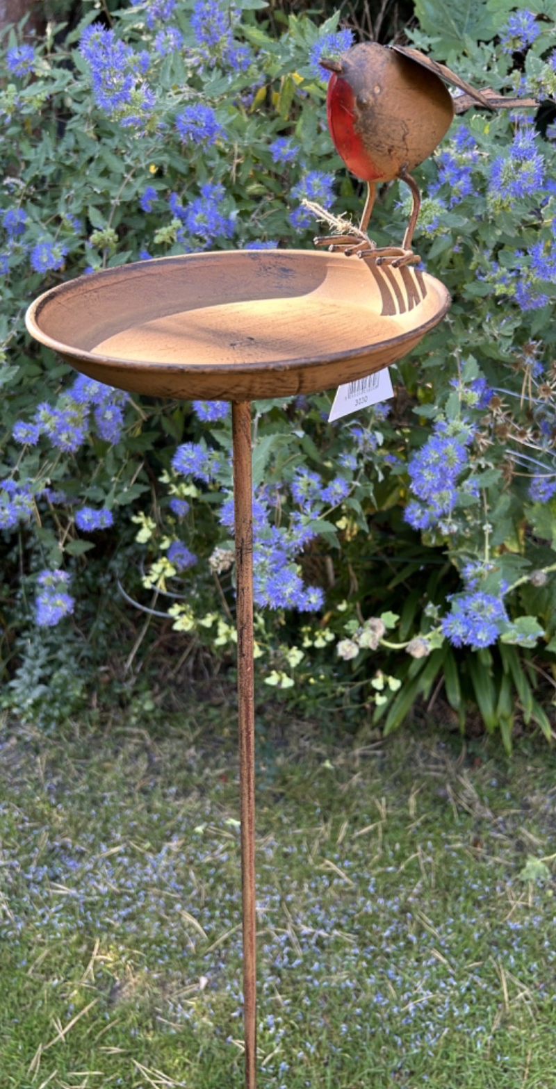 Heavy Duty Core-Ten Rusty Metal Robin Bird Feed Table Garden Ornament 115cm Long