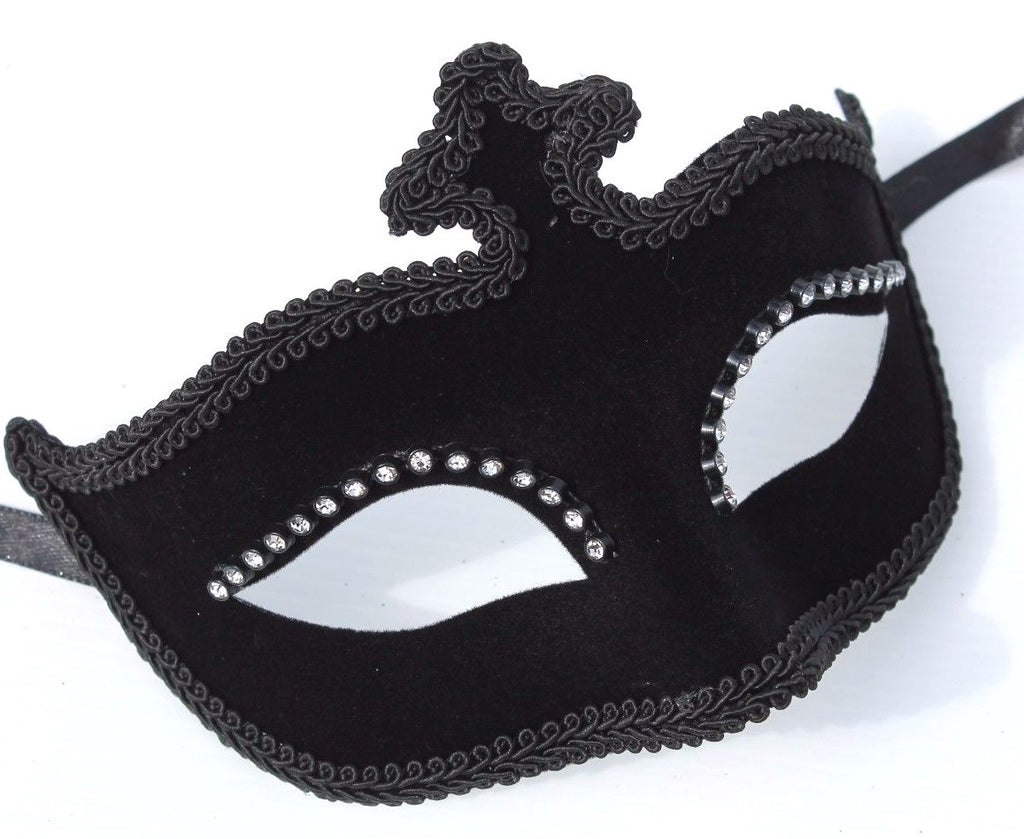 Ladies Black Velour Jewelled Venetian Masquerade Party Carnival Eye Ball Mask