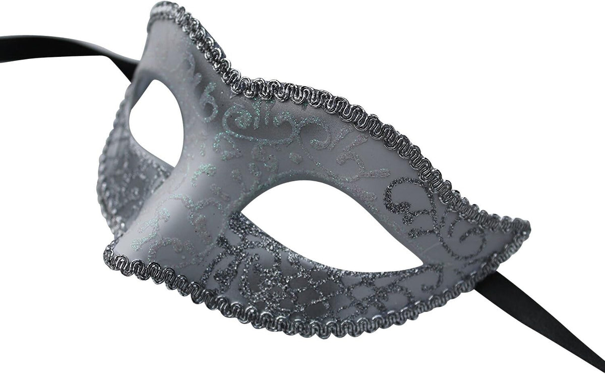 LADIES WHITE & SILVER GLITTER VENETIAN MASQUERADE PARTY WEDDING BALL EYE MASK