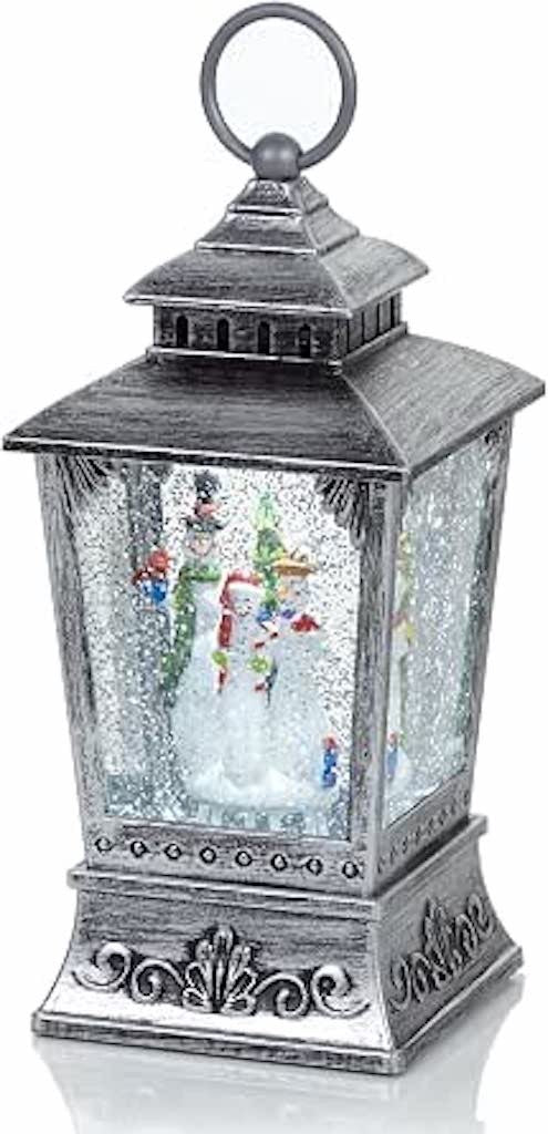 Christmas LED Rustic Gold Water Spinner Trapezoid Lantern Santa Design 24cm High
