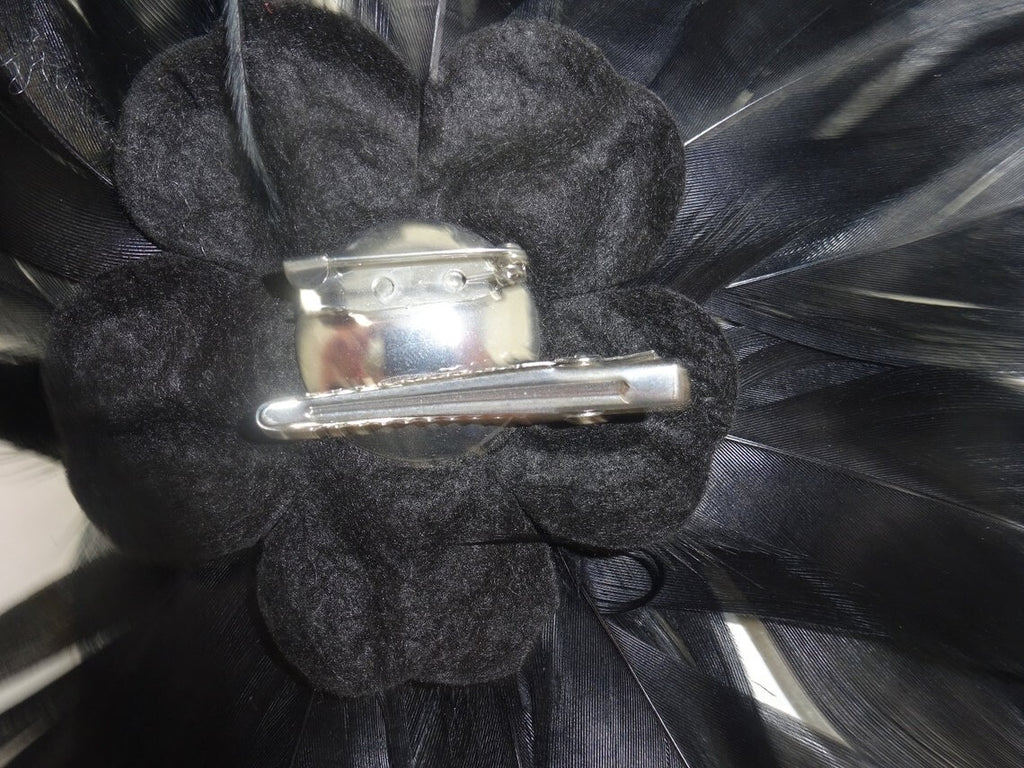 Hair Fascinator Corsage and Brooch Black Feathers with Decorative Silver Beading