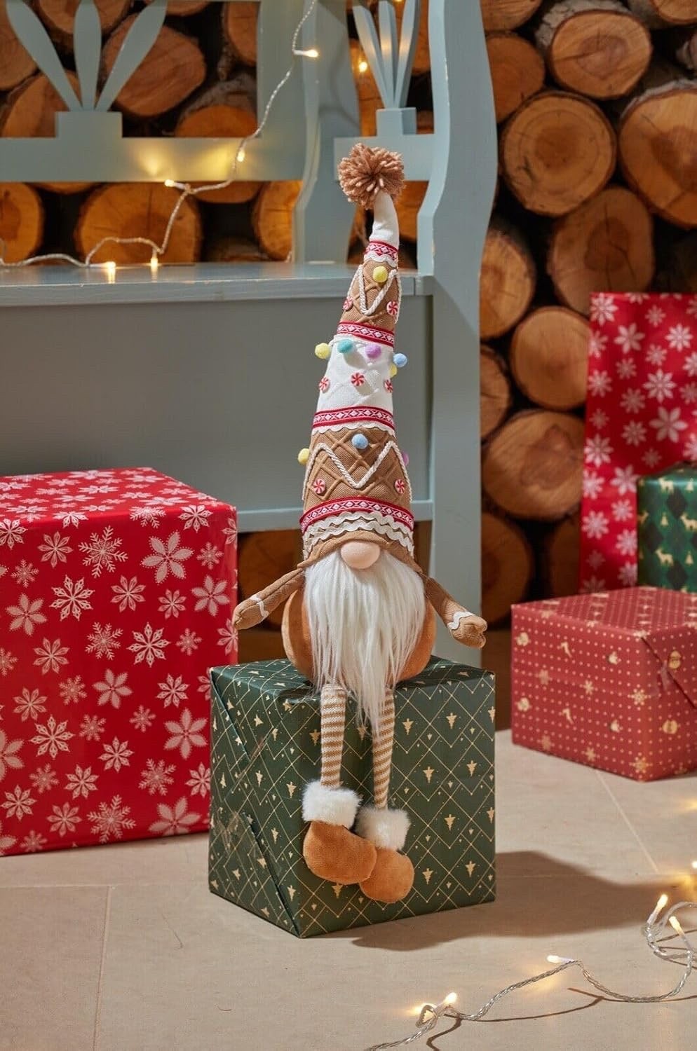 Christmas Gingerbread Seated Weighted Base Nordic Gnome Santa Gonk 43cm Long