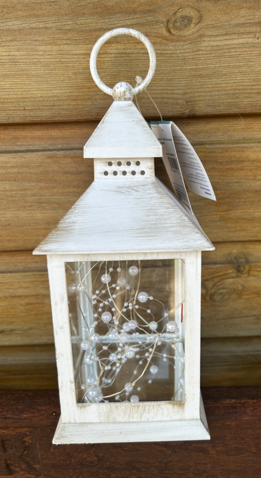 Rustic Black White or Bronze Lantern with Internal LED Light String 27cm Tall