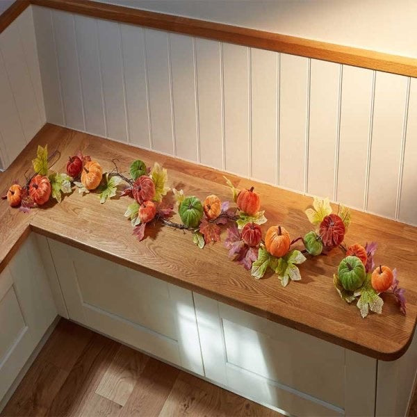 Autumn Collection Velvet Pumpkins & Leaves Garland Decorative Halloween 2 Metres