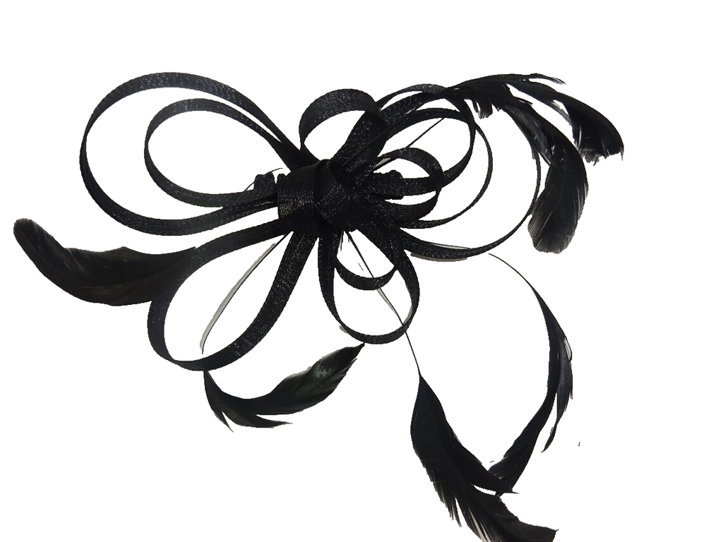 Black Coiled Stiffened Net & Long Feather Fascinator on a Clear Comb Funeral