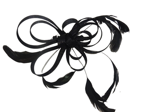 Black Coiled Stiffened Net & Long Feather Fascinator on a Clear Comb Funeral