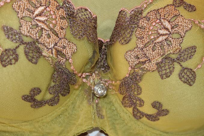 Quality Padded Embroidered Padded Push Up Green Gold Brown Bra Sexy 34B