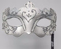 WHITE & SILVER RIALTO VENETIAN MASQUERADE PARTY CARNIVAL BALL ON HAND HELD STICK