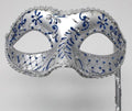 BLUE & SILVER JEWELLED VENETIAN MASQUERADE CARNIVAL BALL PARTY MASK ON A STICK