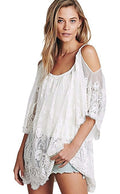 Ladies White Lace Loose Fitting Beach Dress Bikini Cover Up Shirt One Size 8-14