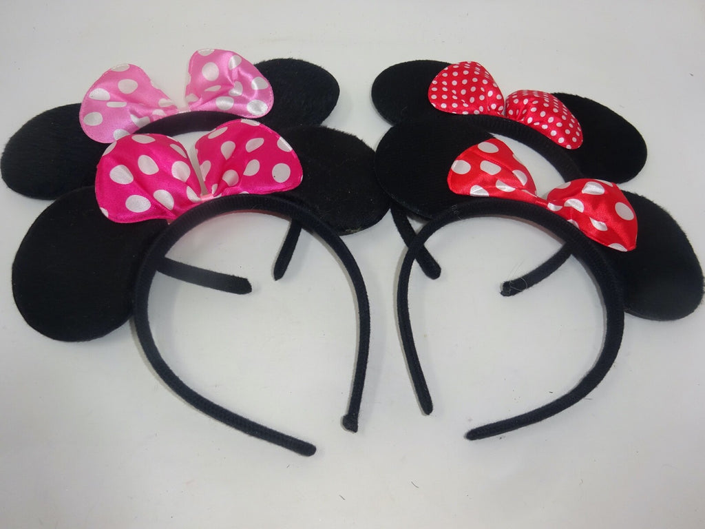 Choice of Velour Minnie Mouse Ears on a Headband Spotted Pink Red & White
