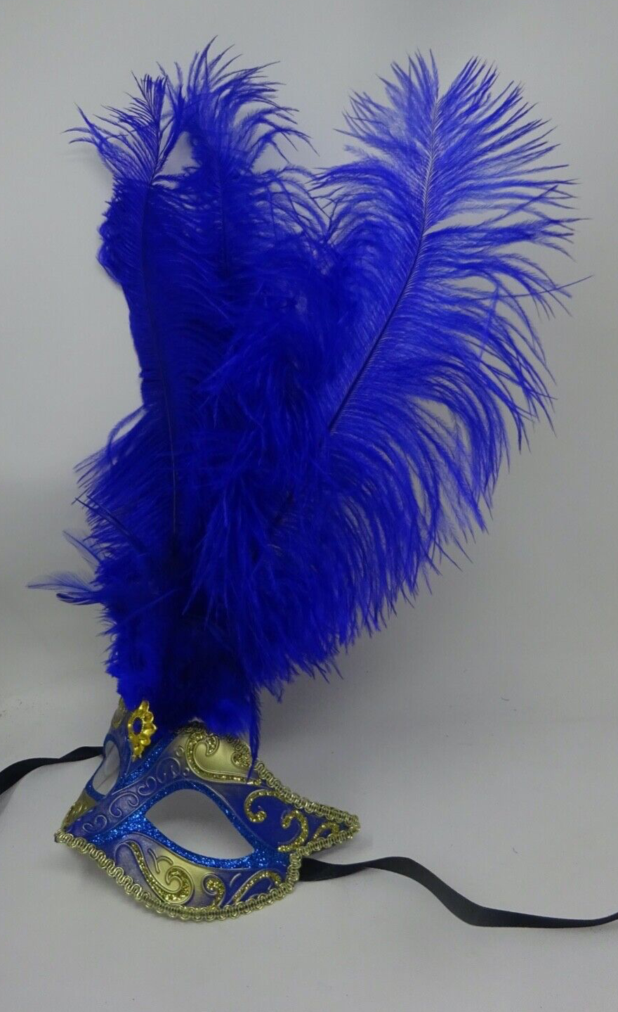 FEATHER MASK BLUE & GOLD VENETIAN MASQUERADE BALL CARNIVAL PARTY EYE  FACE MASK