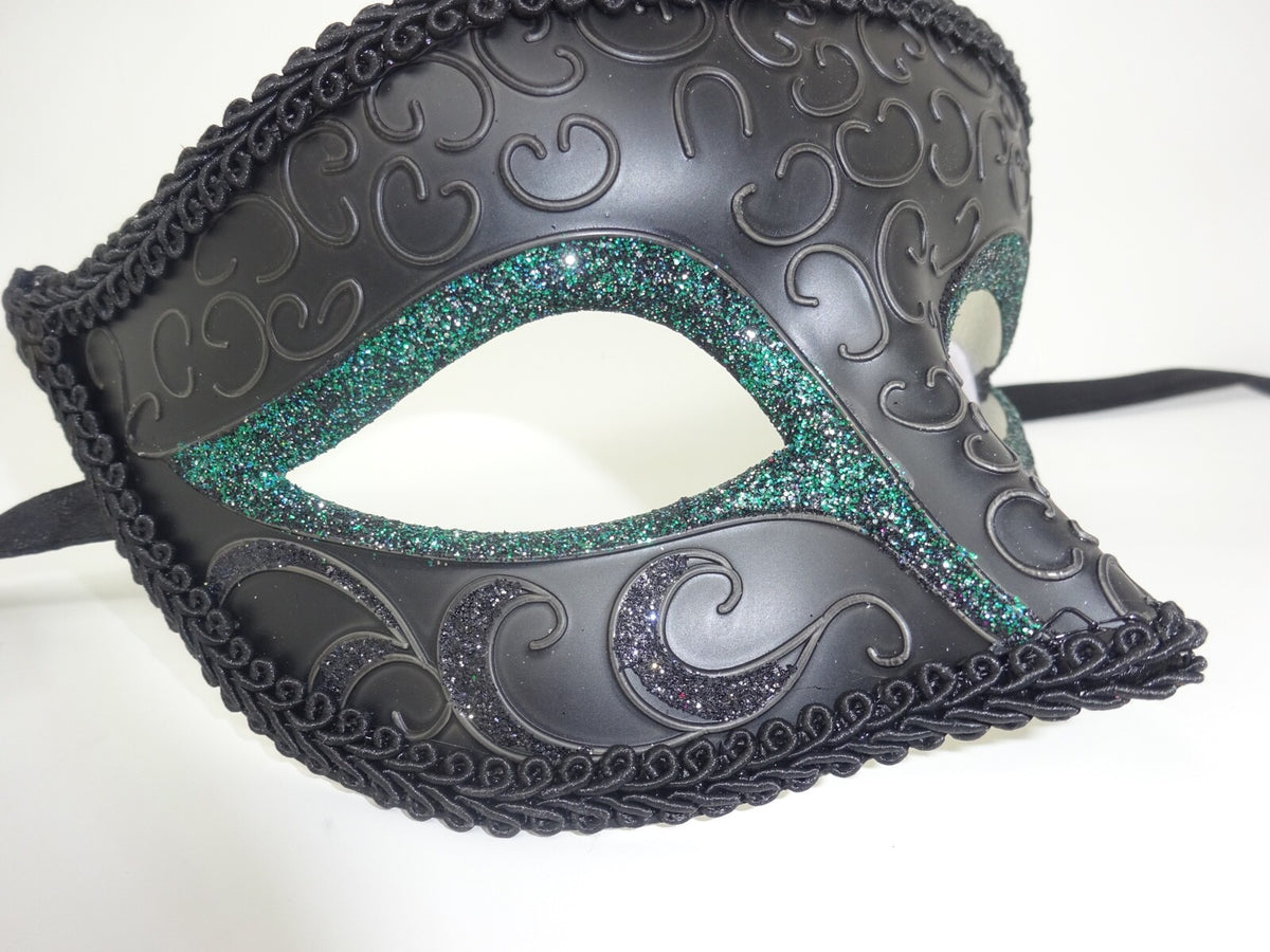 BLACK & GREEN QUALITY MENS OR LADIES VENETIAN MASQUERADE PARTY BALL EYE MASK
