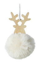 Wood & White Fur Reindeer Christmas Baubles Tree Hanging Decoration 12cm Tall