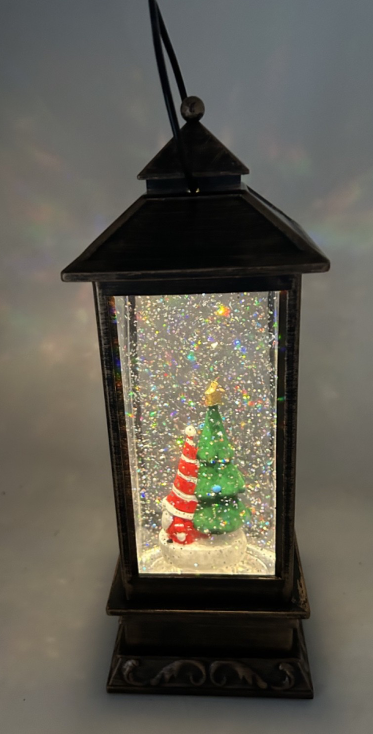 Christmas Metal LED Water Spinner Glitter Snow Globe Lantern Santa Gonk 29cm