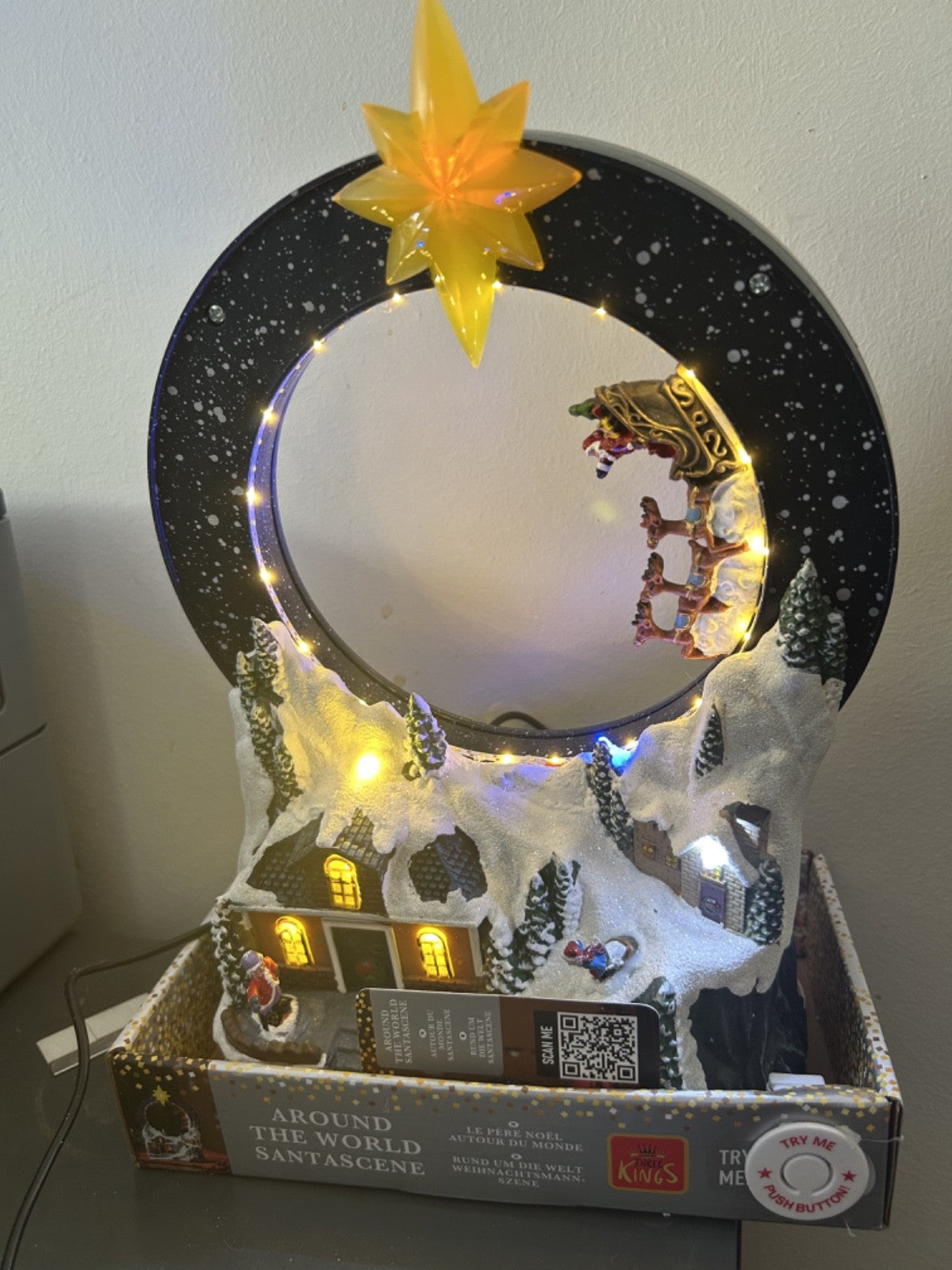 Musical LED Around the World Animated 30cm Tall Christmas Village Santa & Sleigh