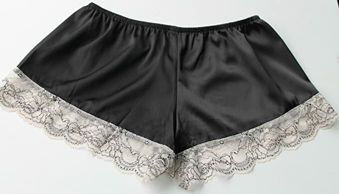 Luxury Camisole Set Black Satin & Lace Size 8-10 Cami Top Shorts French Knickers
