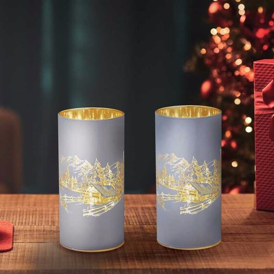Twin Pack Festive Woodland Christmas Scene LED Light Up Lamps Lights 15cm Tall