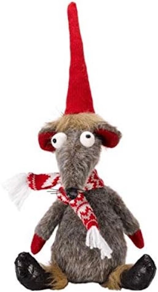 Christmas Festive Sitting Remi Rat & Hat Scarf Weighted Base Approx 33cm Tall