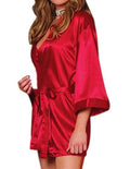 Black Red White Satin Supersoft Kimono Dressing Gown Bath Robe & Thong Size 8-10