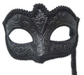 Venetian Midnight Black Sparkling Masquerade Party Ball Mask Hand Held on STICK