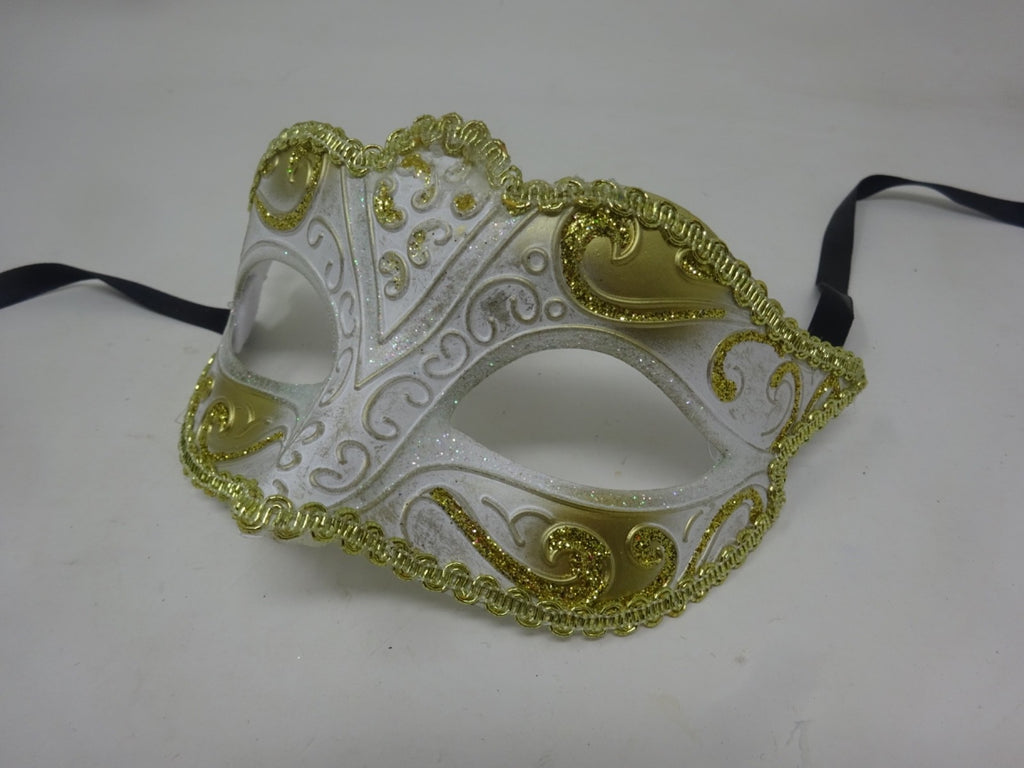 GLITTER GOLD & WHITE  VENETIAN MASQUERADE PARTY CARNIVAL EYE PROM BALL MASK