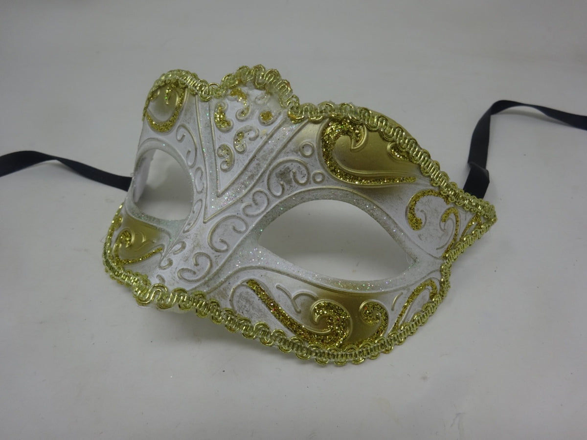 GLITTER GOLD & WHITE  VENETIAN MASQUERADE PARTY CARNIVAL EYE PROM BALL MASK