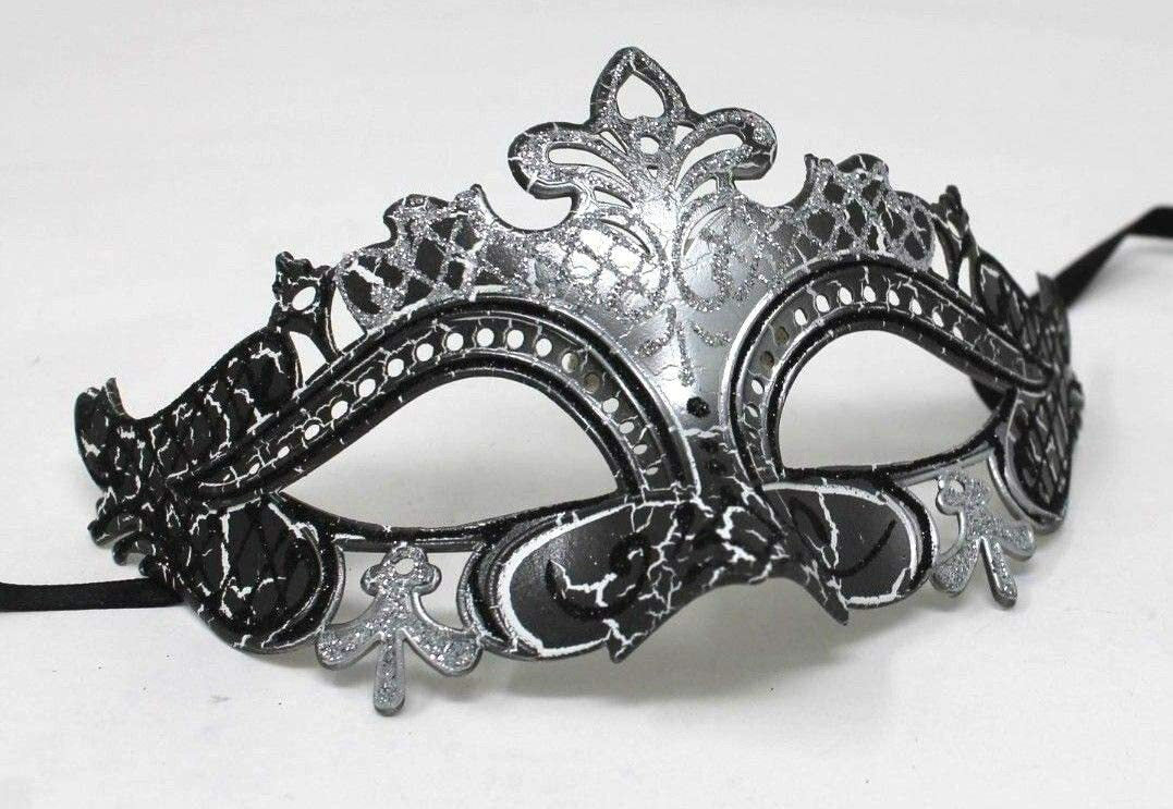LADIES SILVER & BLACK RIALTO VENETIAN CARNIVAL MASQUERADE PARTY EYE BALL MASK