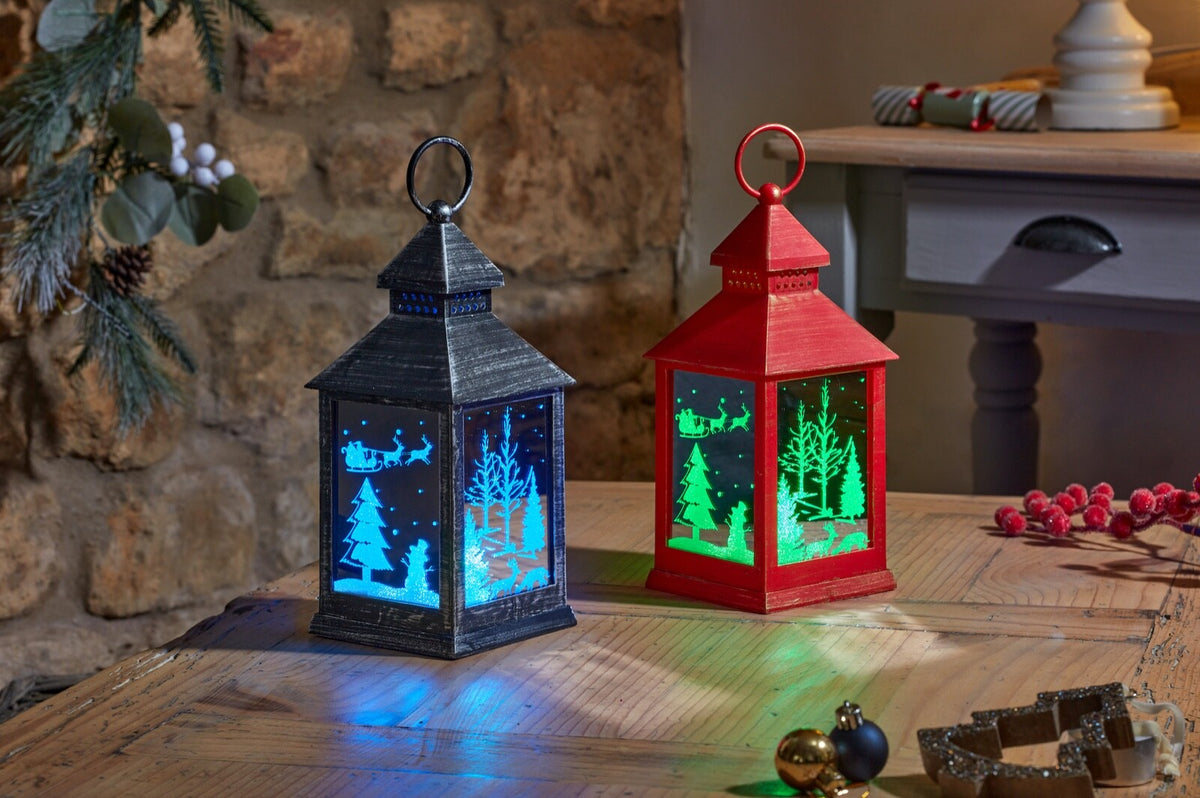 Choice of 2 Christmas Colour Changing LED Light Up Lantern 24cm Tall on Timer