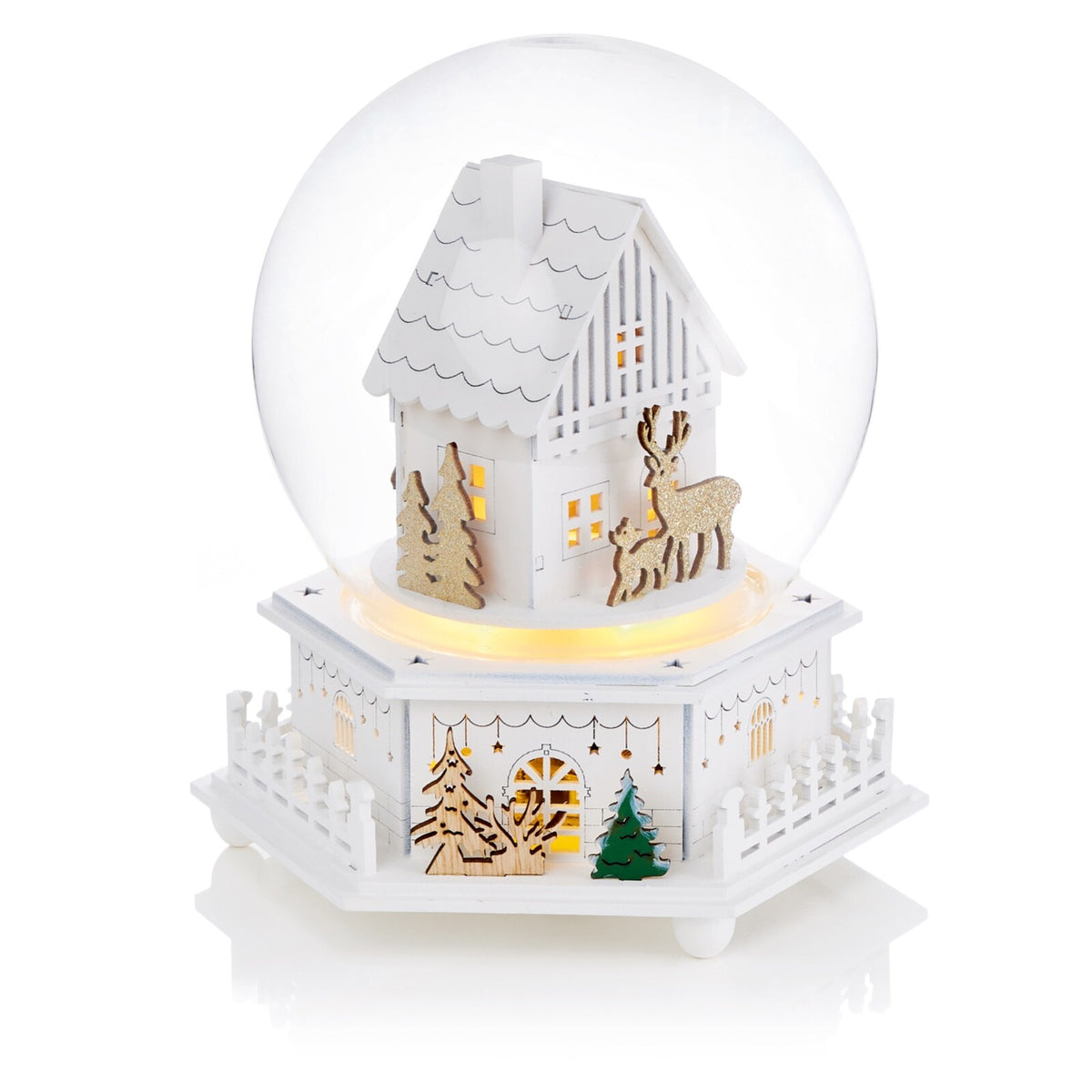 Christmas Musical Revolving House Globe 20cm Plays We Wish You a Merry Christmas