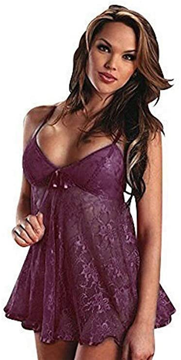 Ladies Lace Sexy Lingerie Babydoll Teddy Negligee Nightdress & Thong Padded Bra