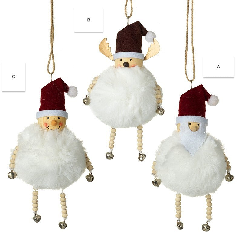 Choice of 3 Christmas Furry Snowball Santa or Reindeer Tree Decoration 25cm Tall