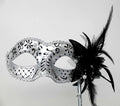 BLACK & SILVER JEWELS VENETIAN MASQUERADE PARTY PROM  MASK ON A HAND HELD STICK
