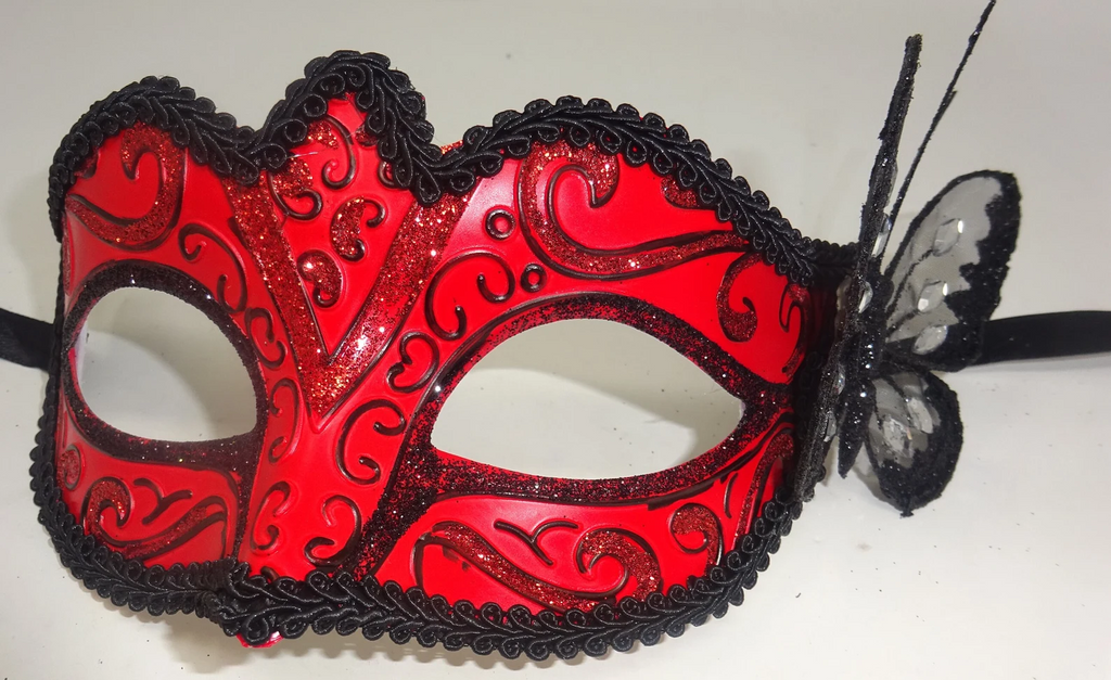 Black & Red Venetian Masquerade Party Halloween Prom Ball Mask with Butterfly