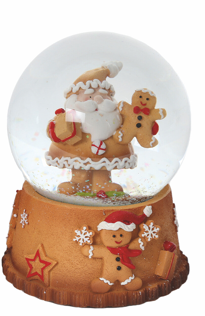 Musical Christmas Snow Globe Santa with Tree or Gingerbread Man & Gift 15cm High