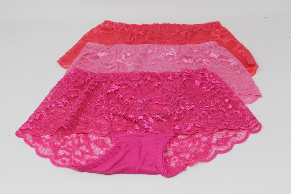 3 Pairs Pink Purple Watermelon Lace Baby Pink Knickers Panties Briefs Size 8-12