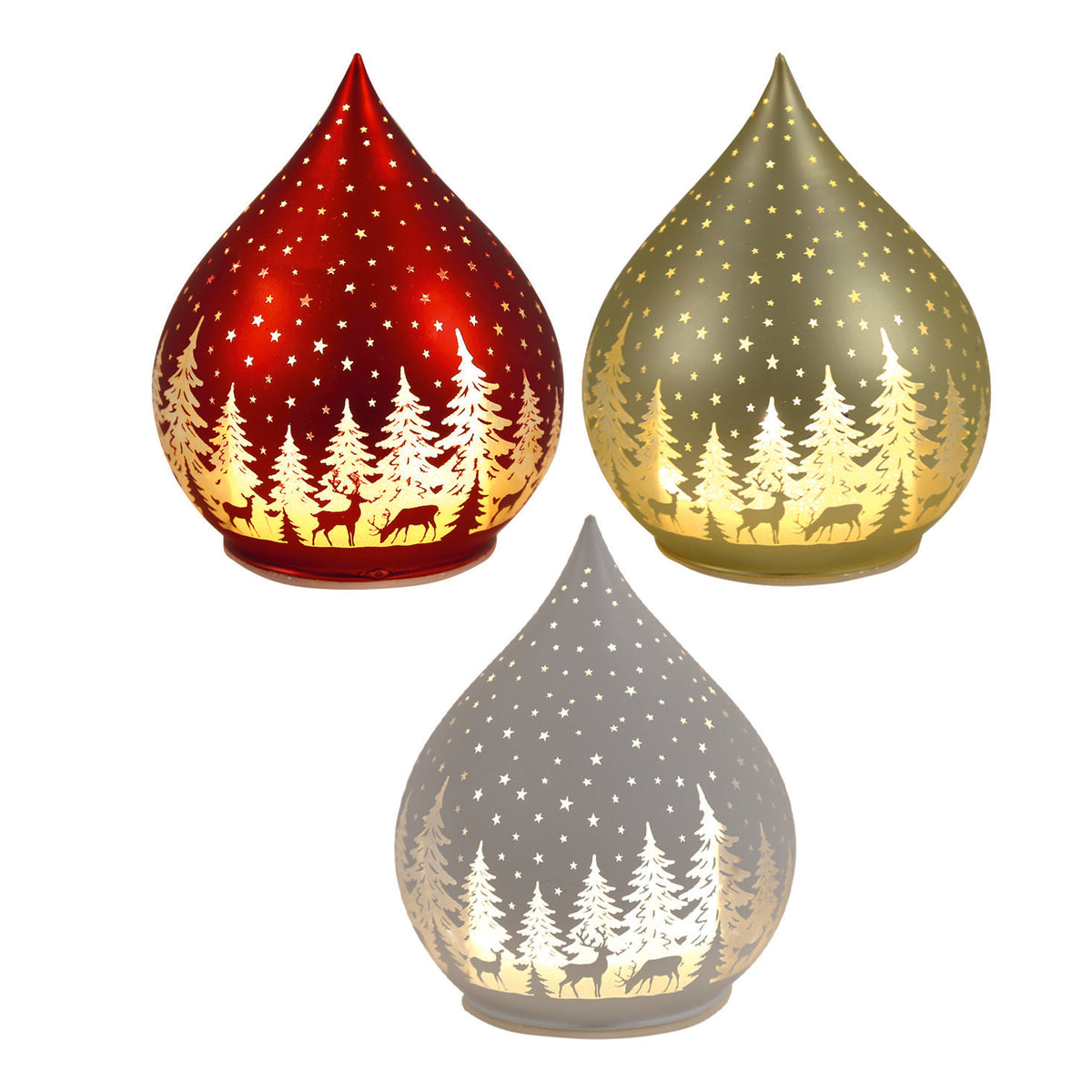 Choice of 3 Colours Droplet Winter Forest Christmas LED Lamp Lantern 13cm Tall