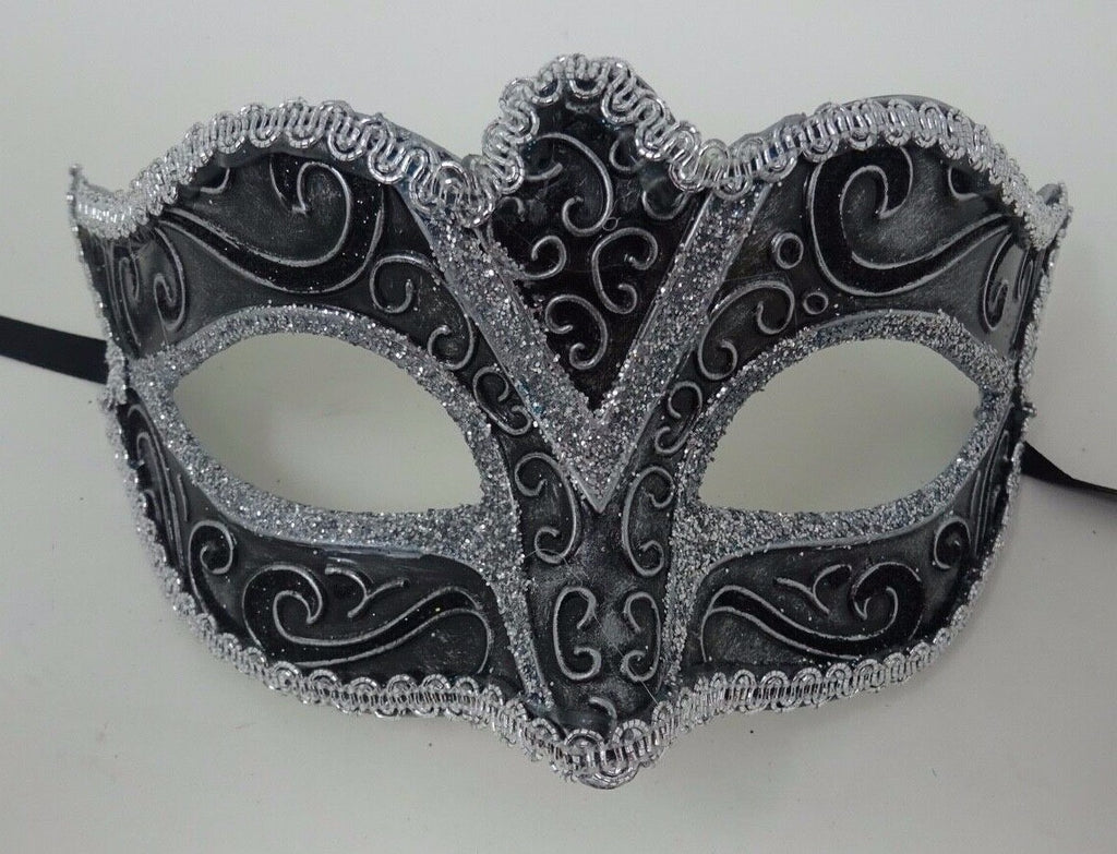 SILVER & BLACK STUNNING VENETIAN  MASQUERADE PARTY BALL CARNIVAL PROM  EYE MASK