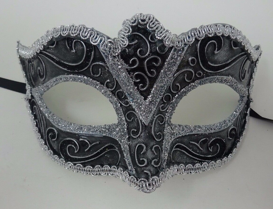 SILVER & BLACK STUNNING VENETIAN  MASQUERADE PARTY BALL CARNIVAL PROM  EYE MASK